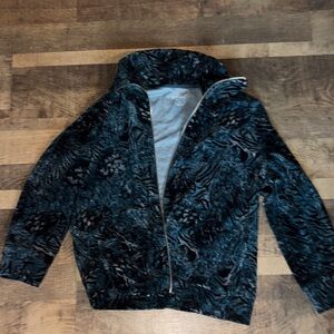 Vibe Teal & Black Velour Zip-Up Jacket - Size XL